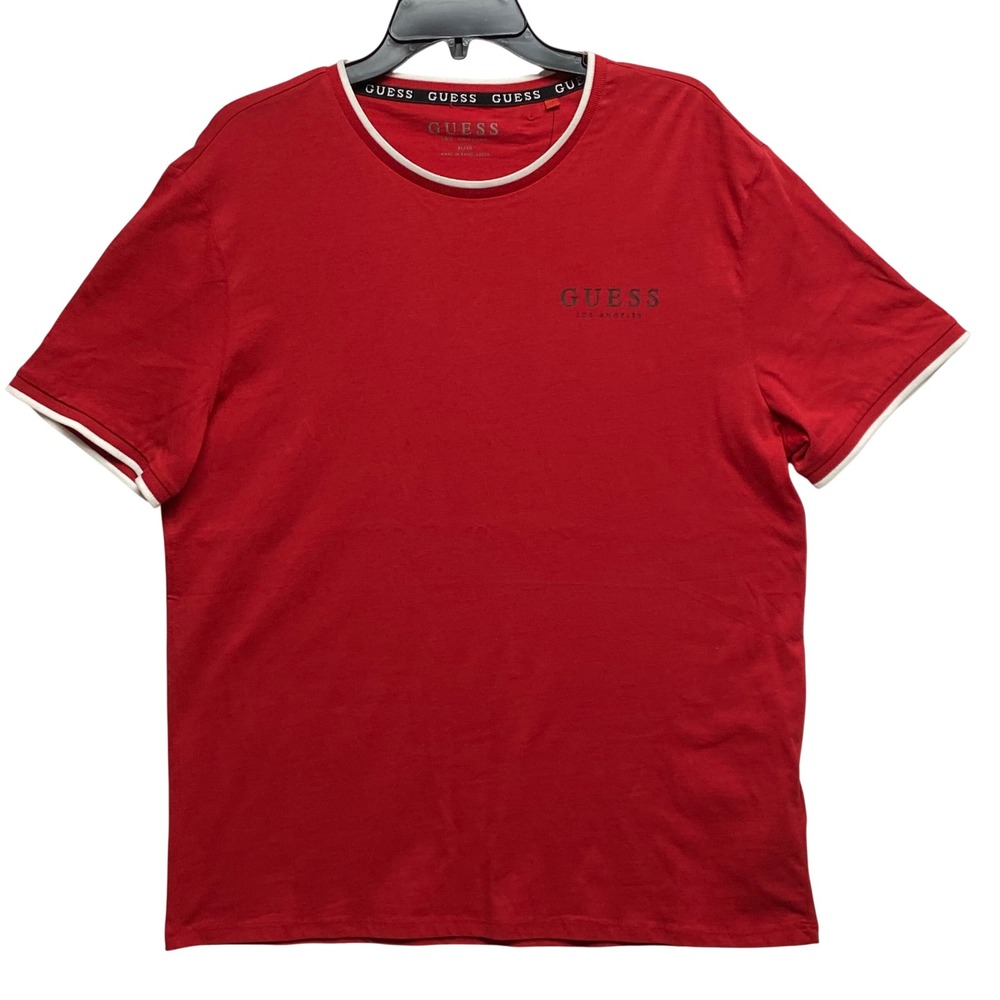 Guess Mens Los Angeles Logo‎ T-Shirt Red White Trim Crew Neck XL NWT - Picture 2 of 6
